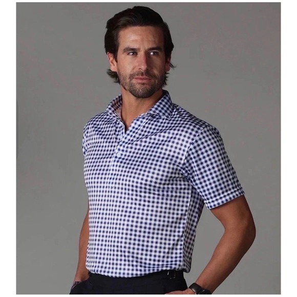 Collars & Co. Other - Collars & Co Men 3XL Polo Shirt Navy White Gingham Dress Collar Performance NEW